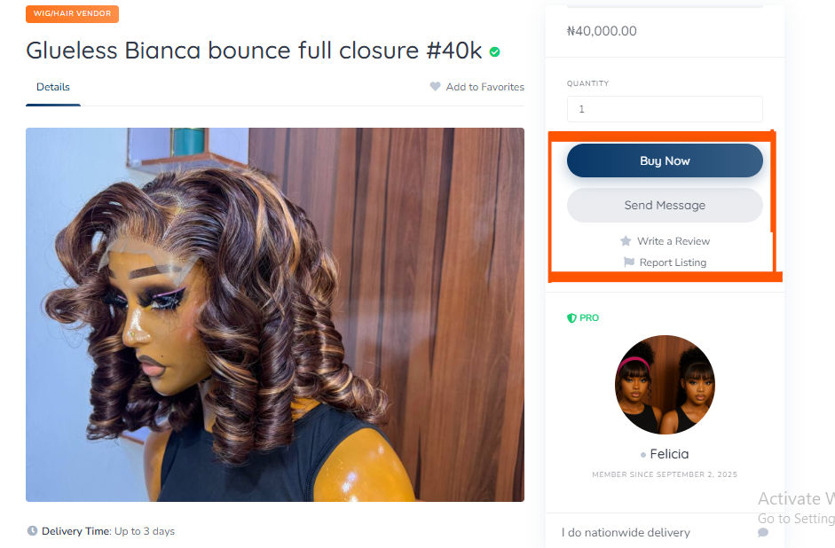 📸 Screenshot : Review section on vendor profile.